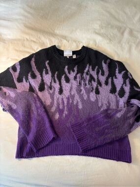 The Ragged Priest Purple & Black Flame Crew Neck Sweater